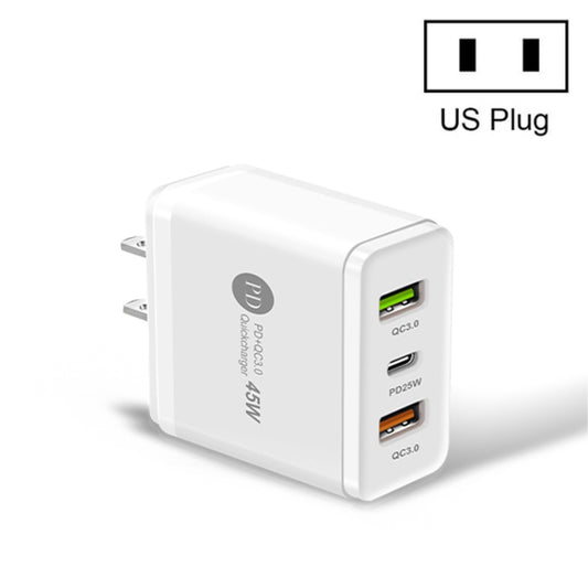 45W PD3.0 + 2 x QC3.0 USB Multi Port Quick Charger, US Plug(White) - Apple Accessories by buy2fix | Online Shopping UK | buy2fix