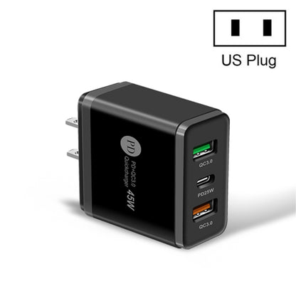 45W PD3.0 + 2 x QC3.0 USB Multi Port Quick Charger, US Plug(Black) - Apple Accessories by buy2fix | Online Shopping UK | buy2fix