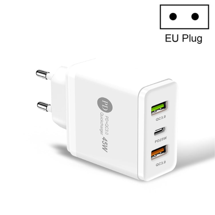 45W PD3.0 + 2 x QC3.0 USB Multi Port Quick Charger, EU Plug(White) - Apple Accessories by buy2fix | Online Shopping UK | buy2fix