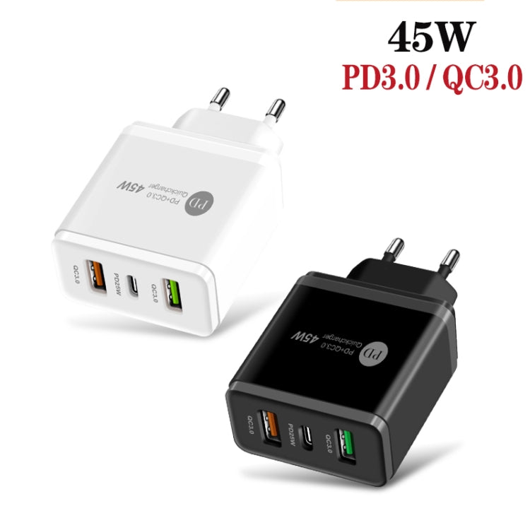 45W PD3.0 + 2 x QC3.0 USB Multi Port Quick Charger, EU Plug(White) - Apple Accessories by buy2fix | Online Shopping UK | buy2fix