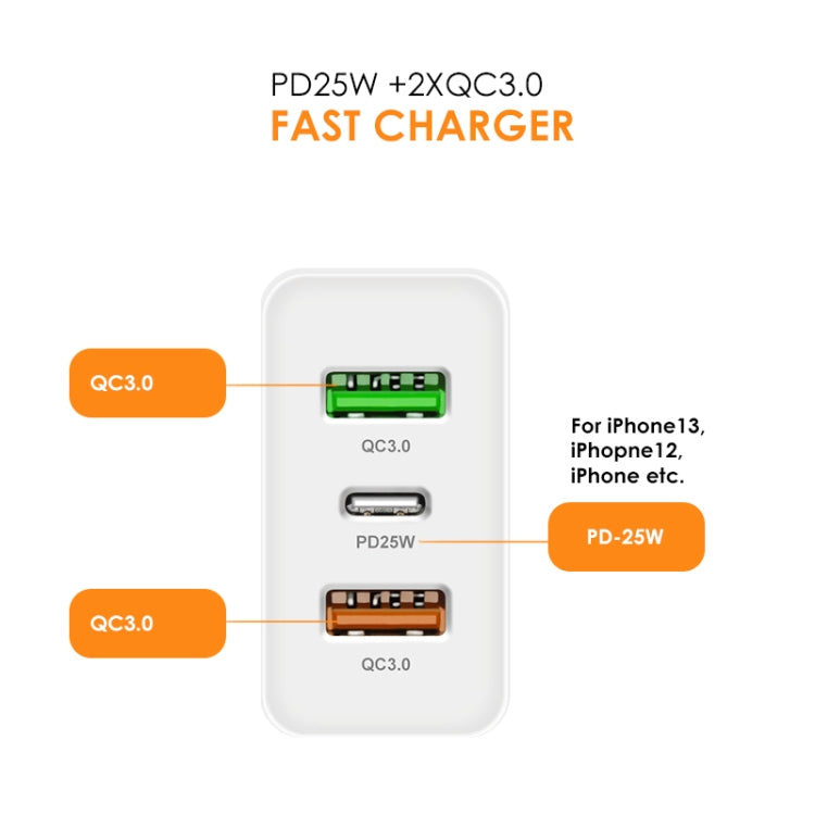 45W PD3.0 + 2 x QC3.0 USB Multi Port Charger with Type-C to 8 Pin Cable, EU Plug(White) - USB Charger by buy2fix | Online Shopping UK | buy2fix