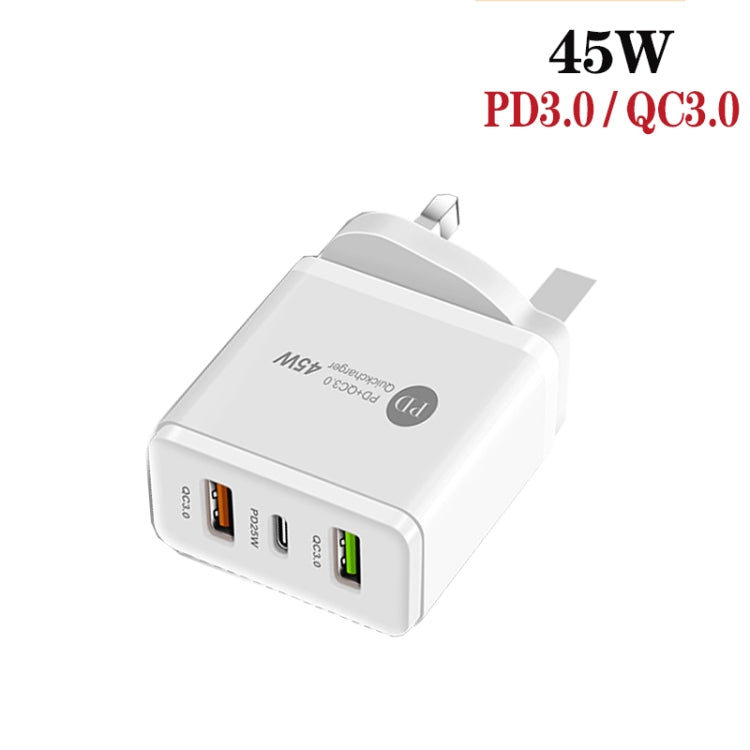 45W PD3.0 + 2 x QC3.0 USB Multi Port Charger with Type-C to 8 Pin Cable, UK Plug(White) - USB Charger by buy2fix | Online Shopping UK | buy2fix