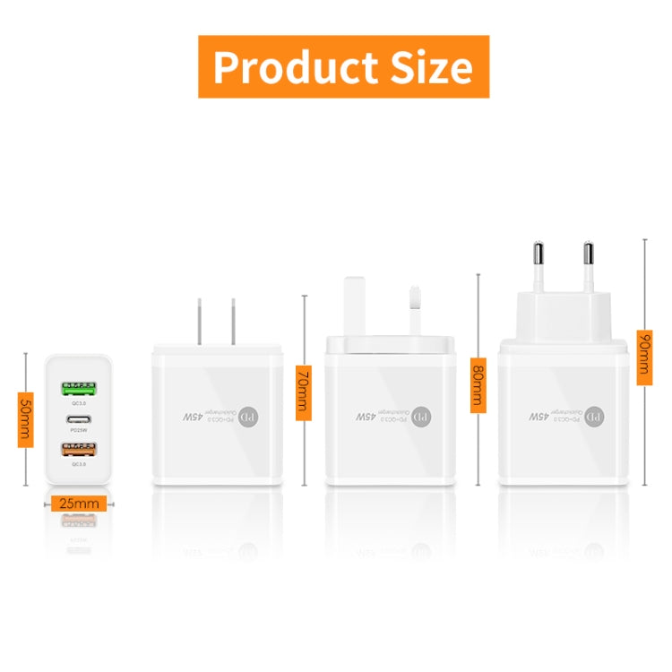 45W PD3.0 + 2 x QC3.0 USB Multi Port Charger with Type-C to 8 Pin Cable, UK Plug(White) - USB Charger by buy2fix | Online Shopping UK | buy2fix