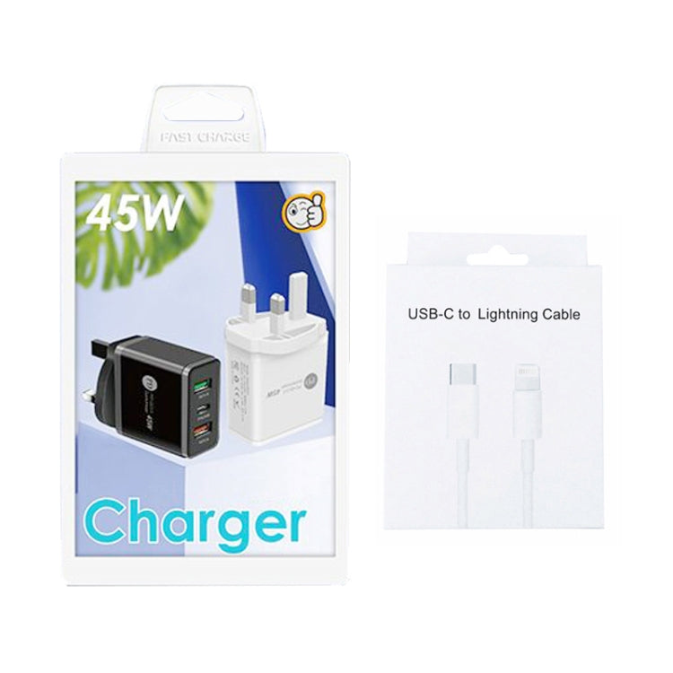 45W PD3.0 + 2 x QC3.0 USB Multi Port Charger with Type-C to 8 Pin Cable, UK Plug(White) - USB Charger by buy2fix | Online Shopping UK | buy2fix