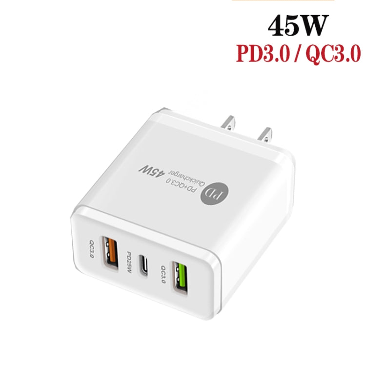 45W PD25W + 2 x QC3.0 USB Multi Port Charger with USB to 8 Pin Cable, US Plug(White) - Apple Accessories by buy2fix | Online Shopping UK | buy2fix