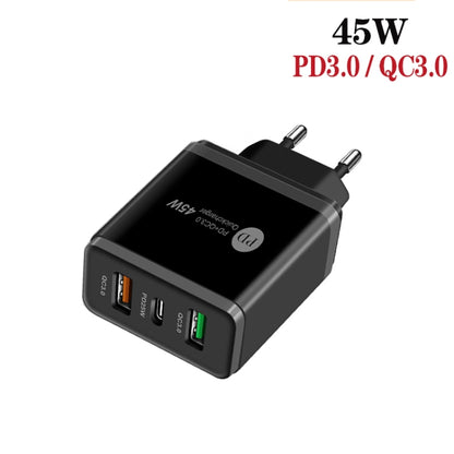 45W PD25W + 2 x QC3.0 USB Multi Port Charger with USB to Micro USB Cable, EU Plug(Black) - Mobile Accessories by buy2fix | Online Shopping UK | buy2fix