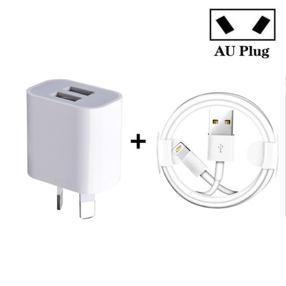 Mini Dual Port USB Charger with USB to 8 Pin Data Cable, AU Plug - USB Charger by buy2fix | Online Shopping UK | buy2fix