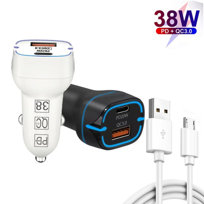 38W PD20W + QC3.0 USB Car Charger with USB to Micro USB Data Cable, Length: 1m(Black) - In Car by buy2fix | Online Shopping UK | buy2fix