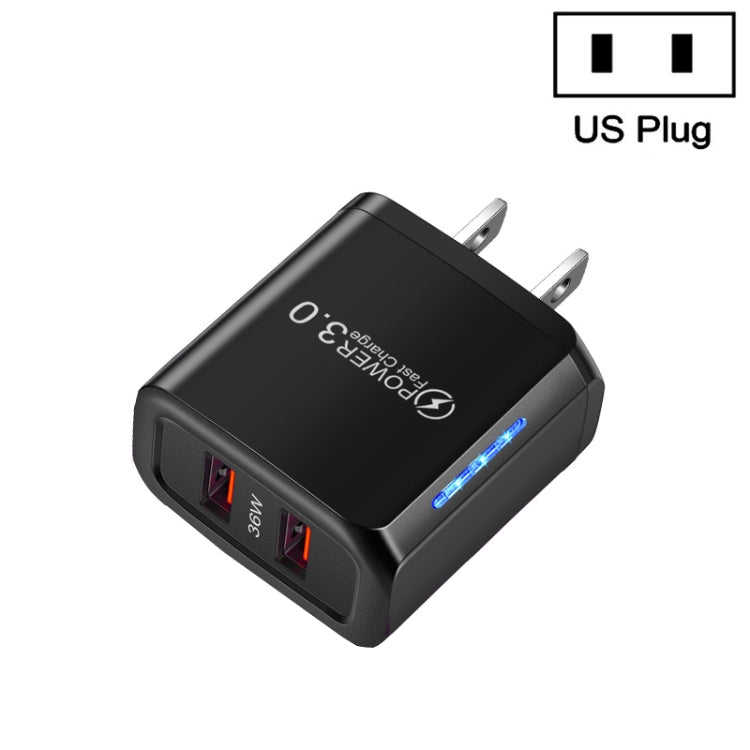 36W Dual Port QC3.0 USB Mobile Phone Charger Dual 18W Output, US Plug(Black) - USB Charger by buy2fix | Online Shopping UK | buy2fix