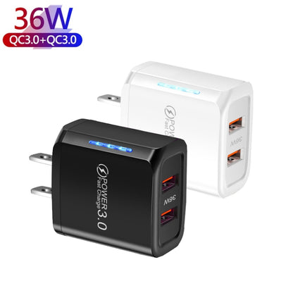 36W Dual Port QC3.0 USB Mobile Phone Charger Dual 18W Output, US Plug(Black) - USB Charger by buy2fix | Online Shopping UK | buy2fix