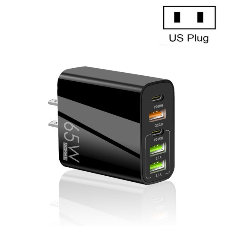 65W Dual PD Type-C + 3 x USB Multi Port Charger for Phone and Tablet PC, US Plug(Black) - Apple Accessories by buy2fix | Online Shopping UK | buy2fix