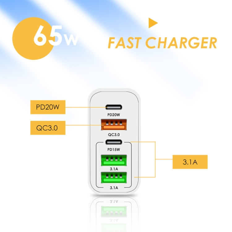 65W Dual PD Type-C + 3 x USB Multi Port Charger for Phone and Tablet PC, US Plug(Black) - Apple Accessories by buy2fix | Online Shopping UK | buy2fix