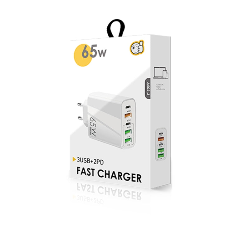 65W Dual PD Type-C + 3 x USB Multi Port Charger with 3A Type-C to 8 Pin Data Cable, EU Plug(White) - USB Charger by buy2fix | Online Shopping UK | buy2fix