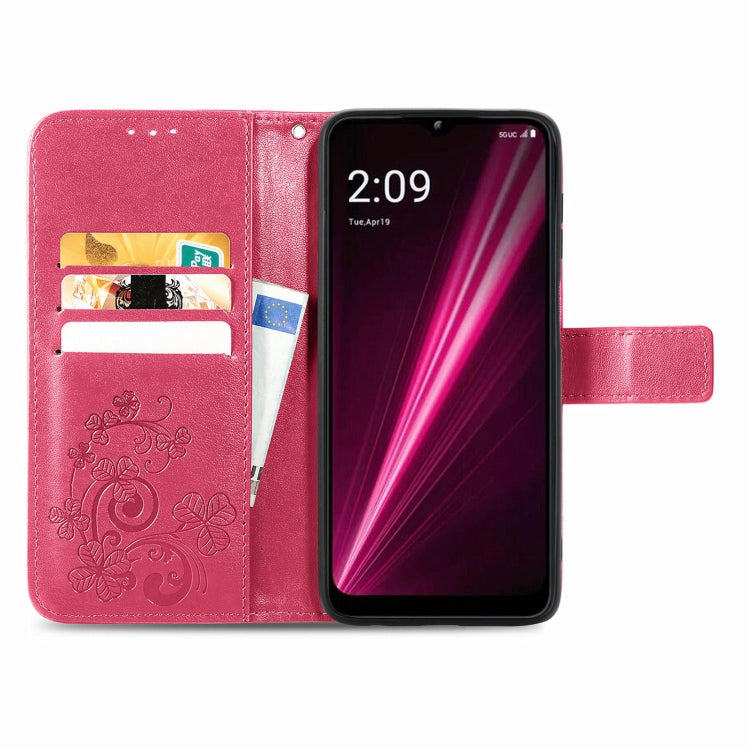 For T-Mobile REVVL 6 5G Four-leaf Clasp Embossed Buckle Leather Phone Case(Magenta) - More Brand by buy2fix | Online Shopping UK | buy2fix