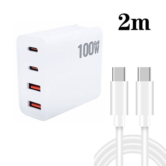 GaN 100W Dual USB + Dual USB-C/Type-C Multi Port Charger with 2m Type-C to Type-C Data Cable Set US Plug - Cable & Adapter by buy2fix | Online Shopping UK | buy2fix