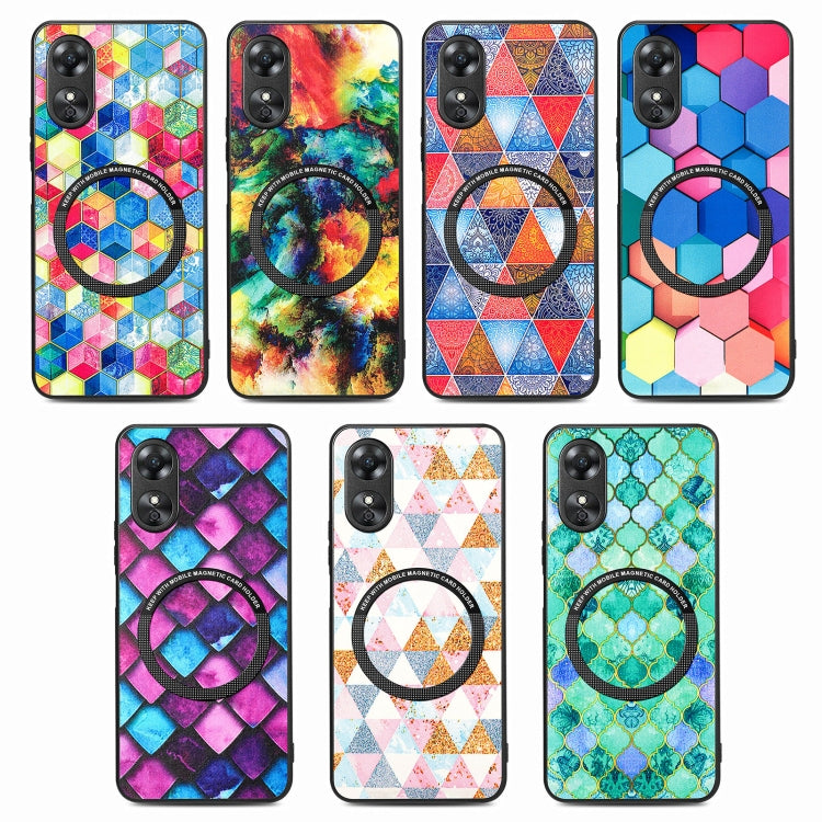 For OPPO A17 Colored Drawing Leather Back Cover Magsafe Phone Case(Colorful Cloud) - OPPO Cases by buy2fix | Online Shopping UK | buy2fix