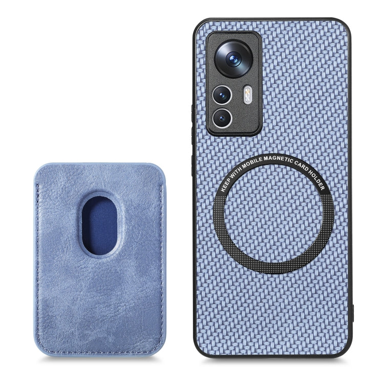 For Xiaomi 12T Carbon Fiber Leather Card Magsafe Phone Case(Blue) - Xiaomi Cases by buy2fix | Online Shopping UK | buy2fix