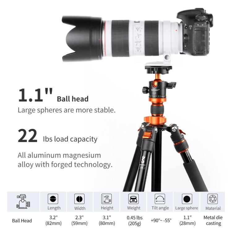 K&F CONCEPT KF31.023V3 360 Degree Rotating Panoramic Metal Tripod Ball Head with 1/4 Inch Quick Release Plate - Camera Accessories by K&F | Online Shopping UK | buy2fix