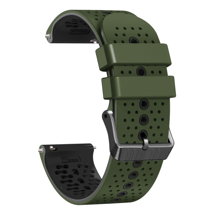 For Garmin vivoactive 4 22mm Perforated Two-Color Silicone Watch Band(Army Green+Black) - Watch Bands by buy2fix | Online Shopping UK | buy2fix
