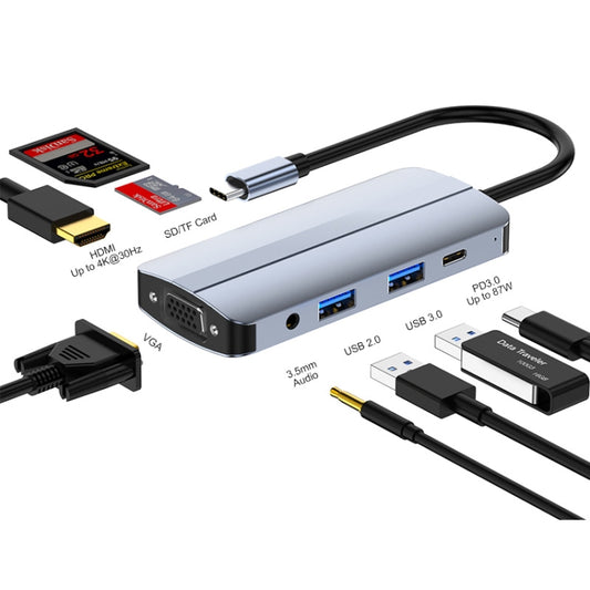 JUNSUNMAY 8 in 1 Type-C to 4K HDMI + VGA Docking Station Adapter PD Quick Charge Hub - Computer & Networking by JUNSUNMAY | Online Shopping UK | buy2fix