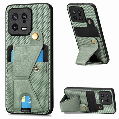 For Xiaomi 13 Carbon Fiber Wallet Flip Card Holder Phone Case(Green) - 13 Cases by buy2fix | Online Shopping UK | buy2fix