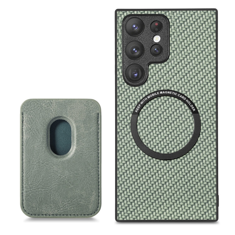 For Samsung Galaxy S22 5G Carbon Fiber Leather Card Magsafe Magnetic Phone Case(Green) - Galaxy S22 5G Cases by buy2fix | Online Shopping UK | buy2fix