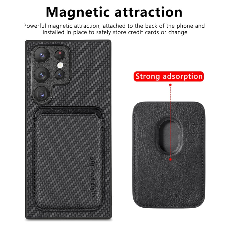 For Samsung Galaxy S22 Ultra 5G Carbon Fiber Leather Card Magsafe Magnetic Phone Case(Black) - Galaxy S22 Ultra 5G Cases by buy2fix | Online Shopping UK | buy2fix