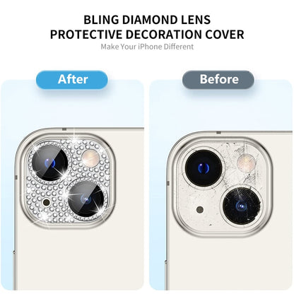 For iPhone 14 / 14 Plus ENKAY Hat-Prince Blink Diamond Camera Lens Aluminium Alloy Tempered Glass Film(Silver) - iPhone 14 Tempered Glass by ENKAY | Online Shopping UK | buy2fix