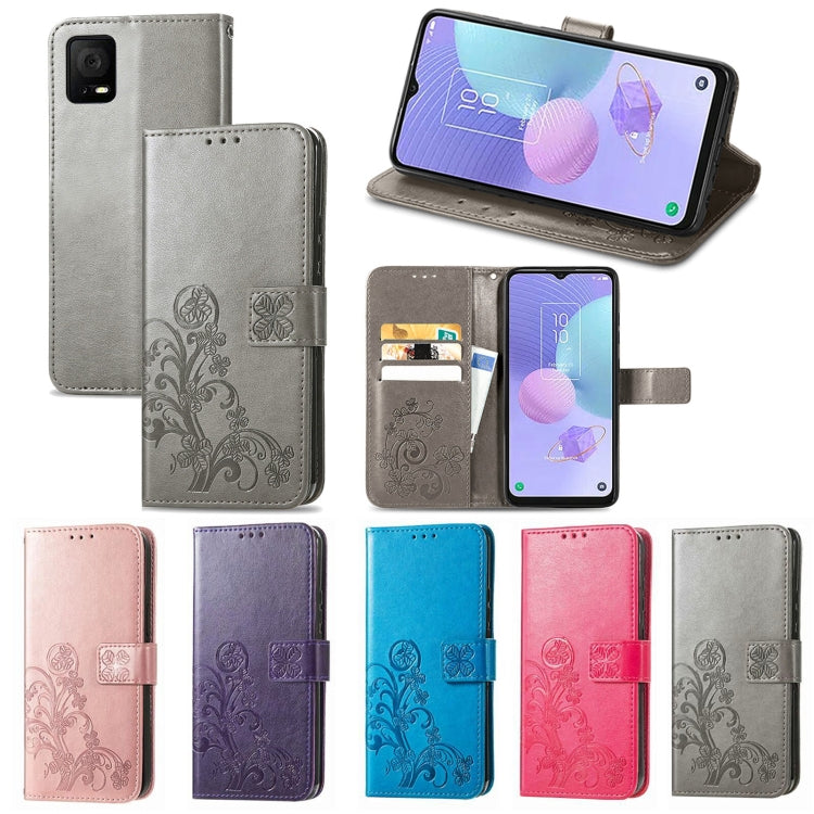 For TCL 405 Four-leaf Clasp Embossed Buckle Leather Phone Case(Purple) - More Brand by buy2fix | Online Shopping UK | buy2fix