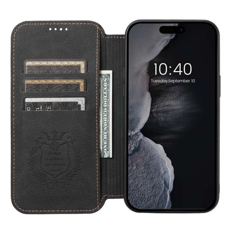 For iPhone 14 Pro Suteni J06 Retro Matte Litchi Texture Leather Magnetic Magsafe Phone Case(Black) - iPhone 14 Pro Cases by Suteni | Online Shopping UK | buy2fix