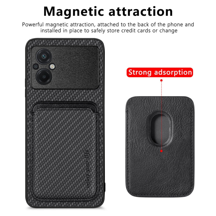 For Xiaomi POCO M5 4G Carbon Fiber Leather Card Magsafe Phone Case(Black) - Xiaomi Cases by buy2fix | Online Shopping UK | buy2fix