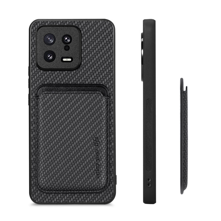 For Xiaomi 13 Carbon Fiber Leather Card Magsafe Phone Case(Black) - 13 Cases by buy2fix | Online Shopping UK | buy2fix