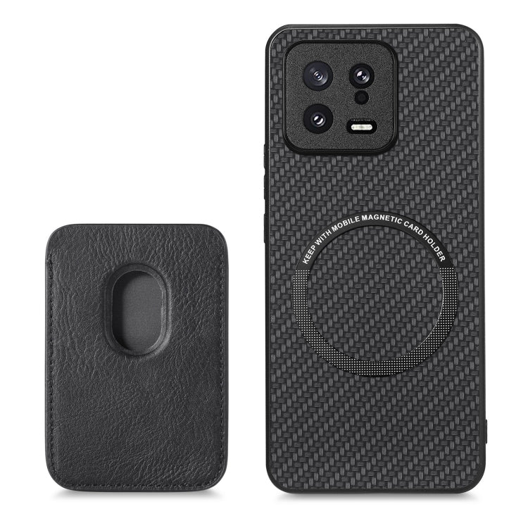 For Xiaomi 13 Carbon Fiber Leather Card Magsafe Phone Case(Black) - 13 Cases by buy2fix | Online Shopping UK | buy2fix