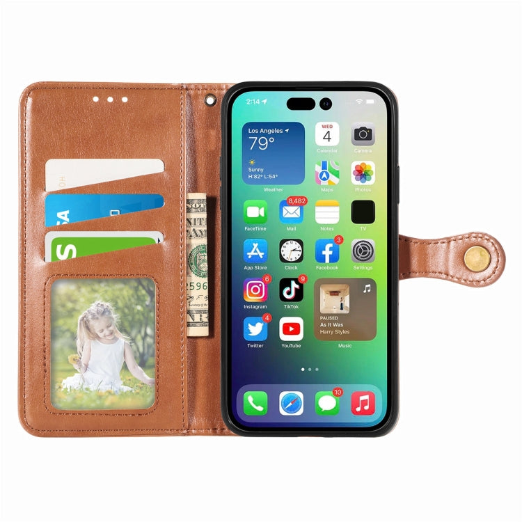 For iPhone 15 Retro Solid Color Buckle Leather Phone Case(Brown) - iPhone 15 Cases by buy2fix | Online Shopping UK | buy2fix