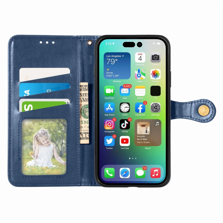 For  iPhone 15 Pro Retro Solid Color Buckle Leather Phone Case(Blue) - iPhone 15 Pro Cases by buy2fix | Online Shopping UK | buy2fix
