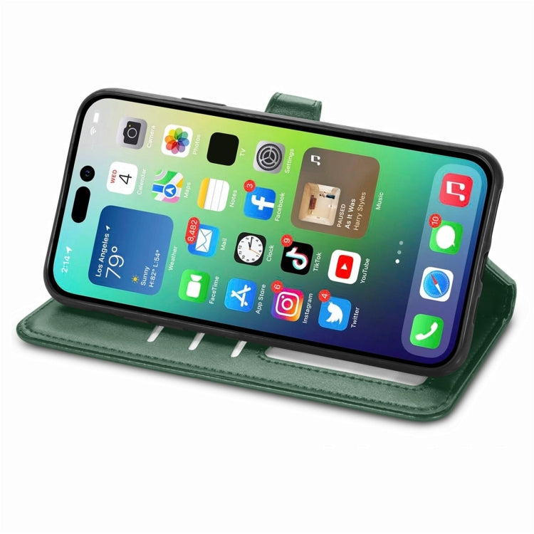 For  iPhone 15 Pro Max Retro Solid Color Buckle Leather Phone Case(Green) - iPhone 15 Pro Max Cases by buy2fix | Online Shopping UK | buy2fix