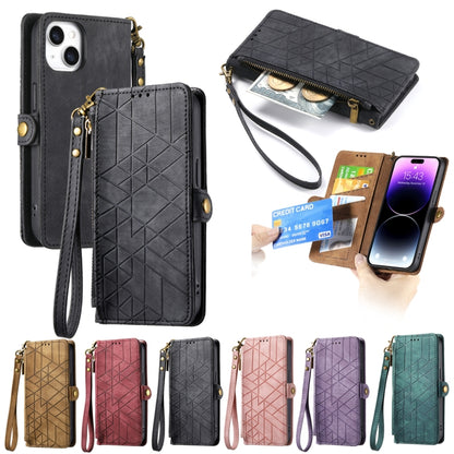 For iPhone 13 Pro Max Geometric Zipper Wallet Side Buckle Leather Phone Case(Black) - iPhone 13 Pro Max Cases by buy2fix | Online Shopping UK | buy2fix