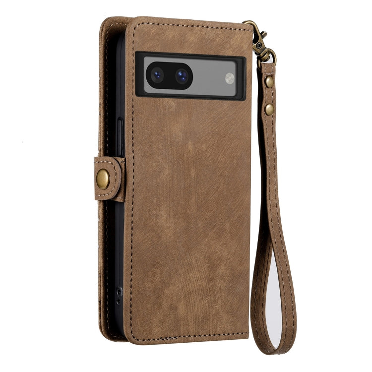 For Google Pixel 7 Pro Geometric Zipper Wallet Side Buckle Leather Phone Case(Brown) - Google Cases by buy2fix | Online Shopping UK | buy2fix