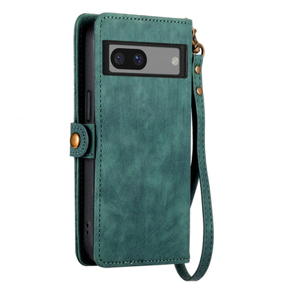 For Google Pixel 7A Geometric Zipper Wallet Side Buckle Leather Phone Case(Green) - Google Cases by buy2fix | Online Shopping UK | buy2fix