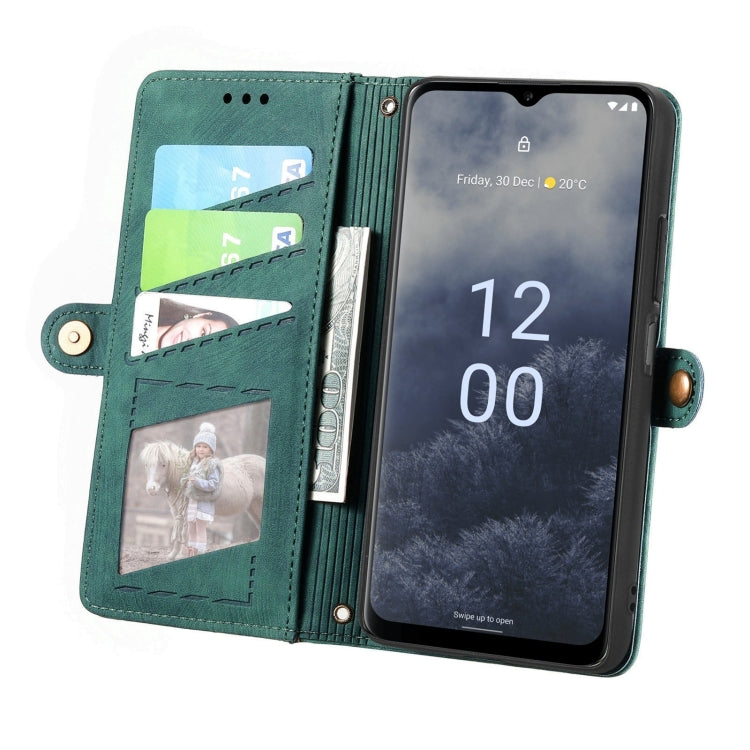 For Nokia G60 5G Geometric Zipper Wallet Side Buckle Leather Phone Case(Green) - Nokia Cases by buy2fix | Online Shopping UK | buy2fix