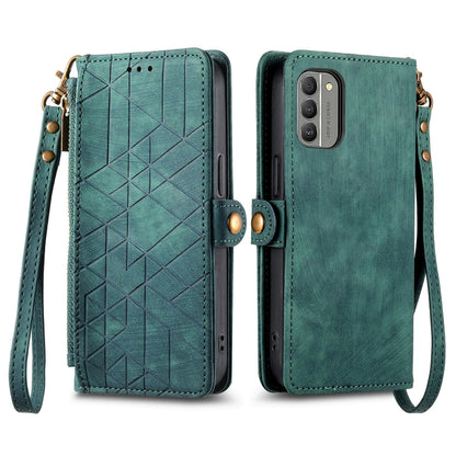 For Nokia X30 5G Geometric Zipper Wallet Side Buckle Leather Phone Case(Green) - Nokia Cases by buy2fix | Online Shopping UK | buy2fix