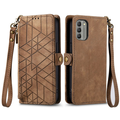 For Nokia X30 5G Geometric Zipper Wallet Side Buckle Leather Phone Case(Brown) - Nokia Cases by buy2fix | Online Shopping UK | buy2fix