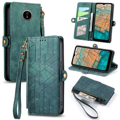 For Nokia C20 Geometric Zipper Wallet Side Buckle Leather Phone Case(Green) - Nokia Cases by buy2fix | Online Shopping UK | buy2fix