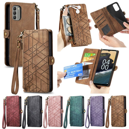 For Nokia X30 5G Geometric Zipper Wallet Side Buckle Leather Phone Case(Black) - Nokia Cases by buy2fix | Online Shopping UK | buy2fix
