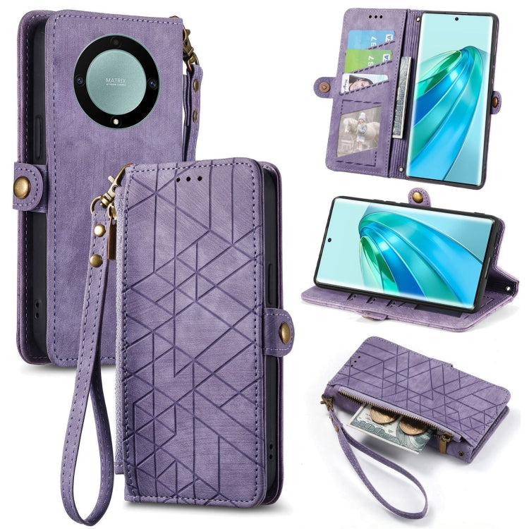 For Honor X9A Geometric Zipper Wallet Side Buckle Leather Phone Case(Purple) - Honor Cases by buy2fix | Online Shopping UK | buy2fix