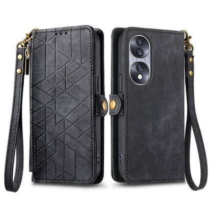 For Honor X8A Geometric Zipper Wallet Side Buckle Leather Phone Case(Black) - Honor Cases by buy2fix | Online Shopping UK | buy2fix