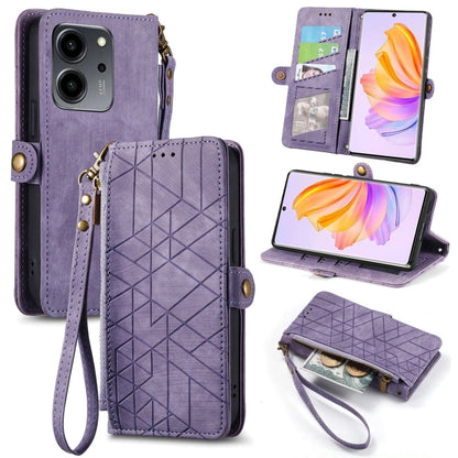 For Honor 80 SE Geometric Zipper Wallet Side Buckle Leather Phone Case(Purple) - Honor Cases by buy2fix | Online Shopping UK | buy2fix