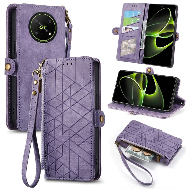 For Honor X40 GT Geometric Zipper Wallet Side Buckle Leather Phone Case(Purple) - Honor Cases by buy2fix | Online Shopping UK | buy2fix