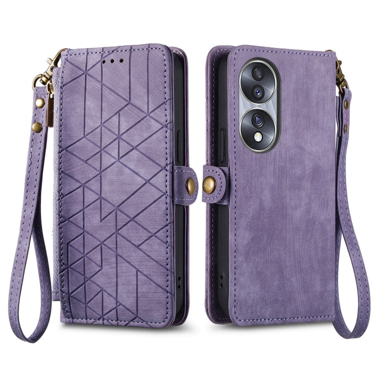 For Honor Play6T Pro Geometric Zipper Wallet Side Buckle Leather Phone Case(Purple) - Honor Cases by buy2fix | Online Shopping UK | buy2fix