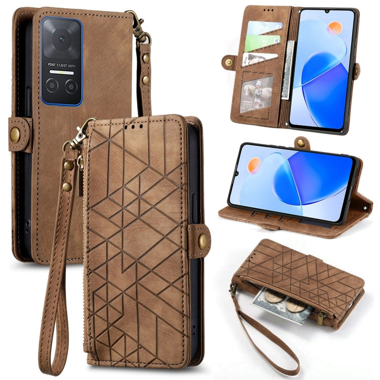 For Honor Play6T Geometric Zipper Wallet Side Buckle Leather Phone Case(Brown) - Honor Cases by buy2fix | Online Shopping UK | buy2fix